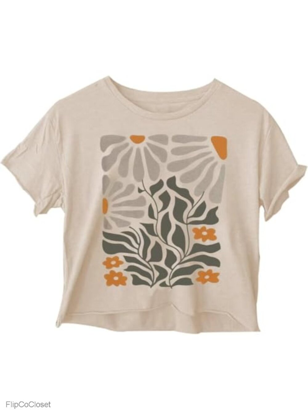 Womens Short Sleeve Crop Top Wildflower Graphic Tee Crew Neck Summer